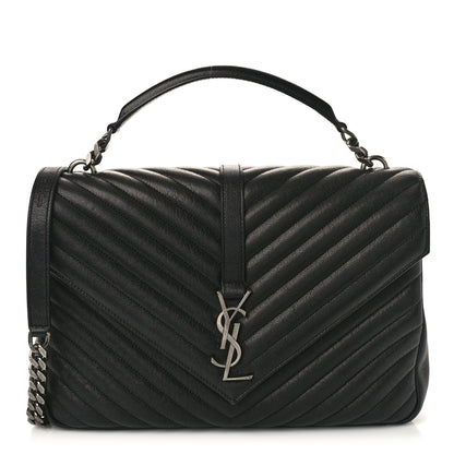 Saint Laurent Sheepskin Matelasse Chevron Monogram Large College Satchel Black 1 of 8