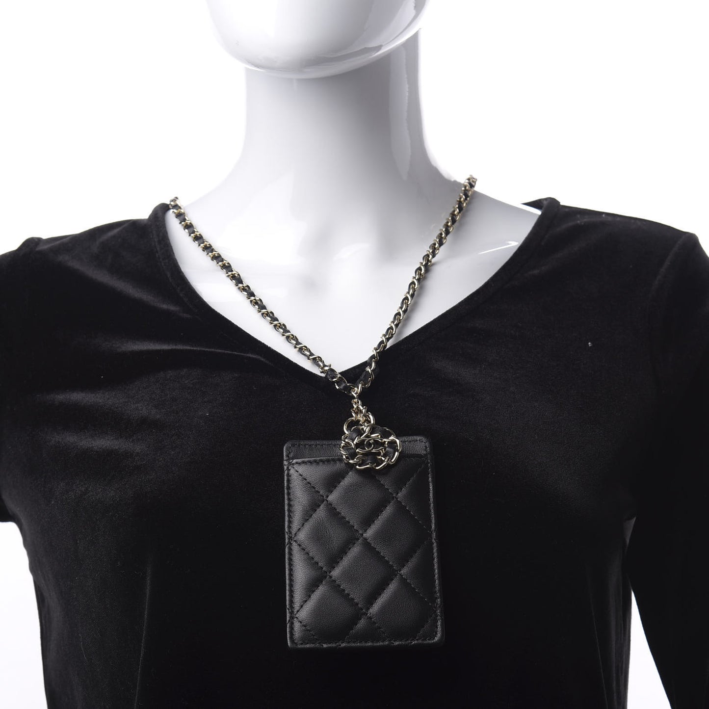 Lambskin Quilted Card Holder On Chain Black