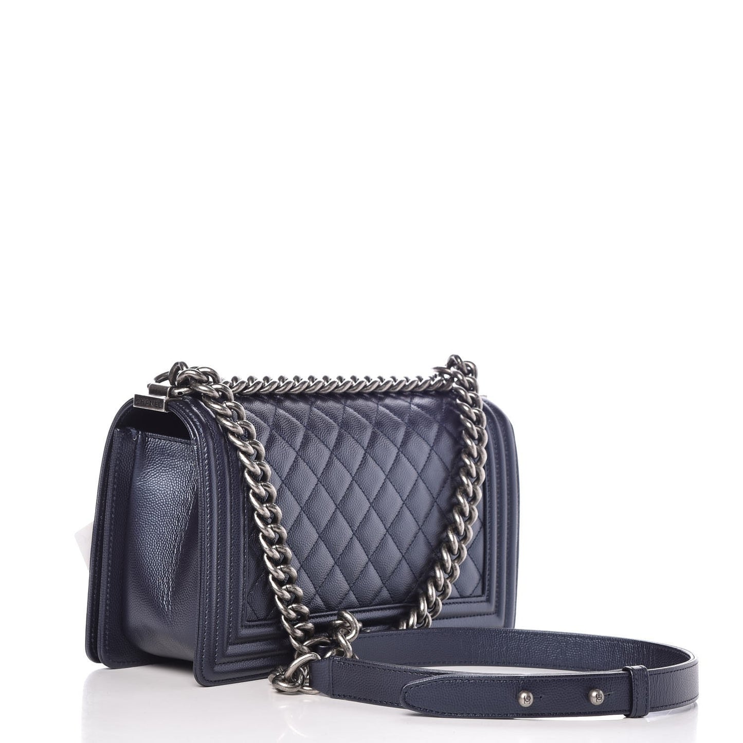Metallic Caviar Quilted Medium Boy Flap Navy