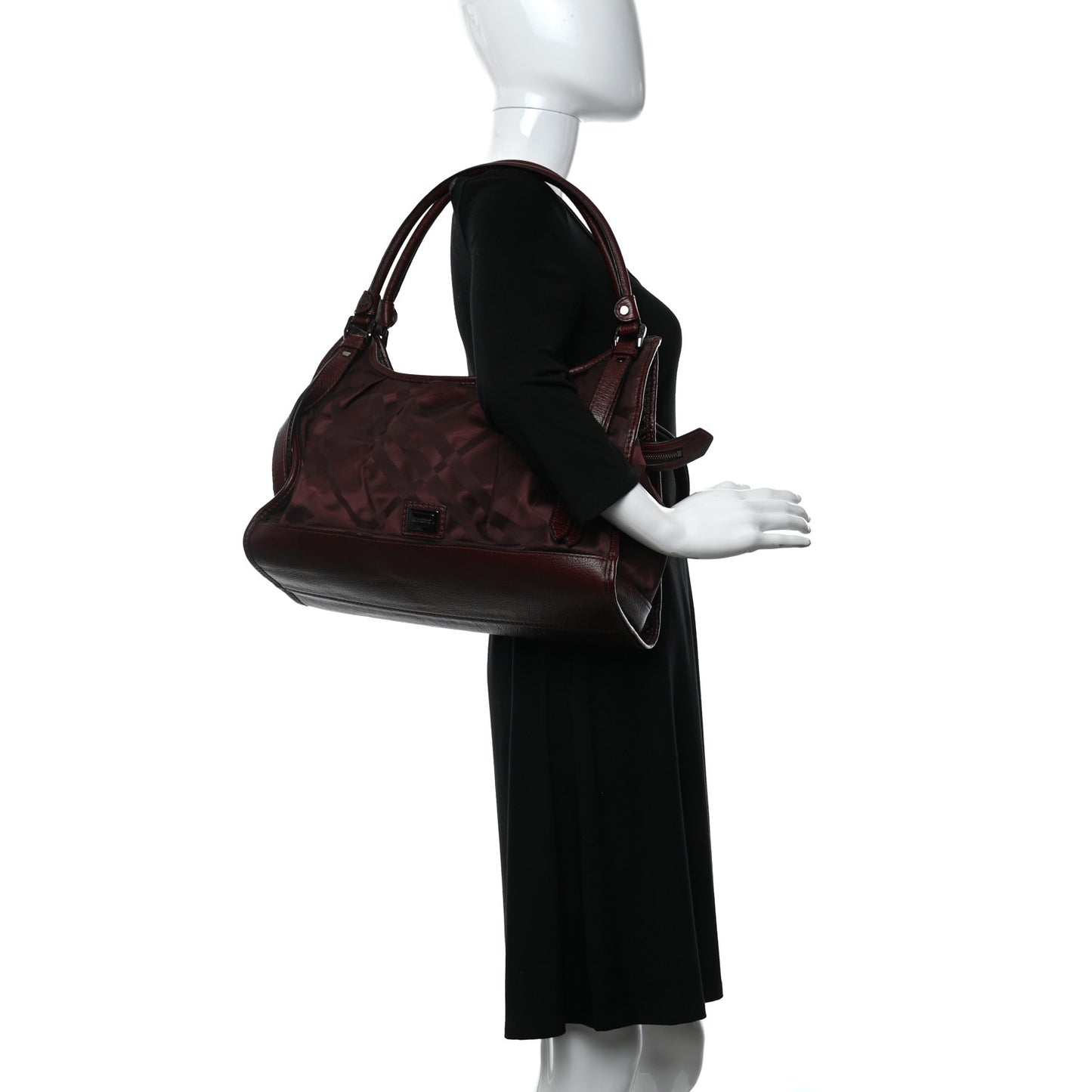 Nylon Check Tote Burgundy