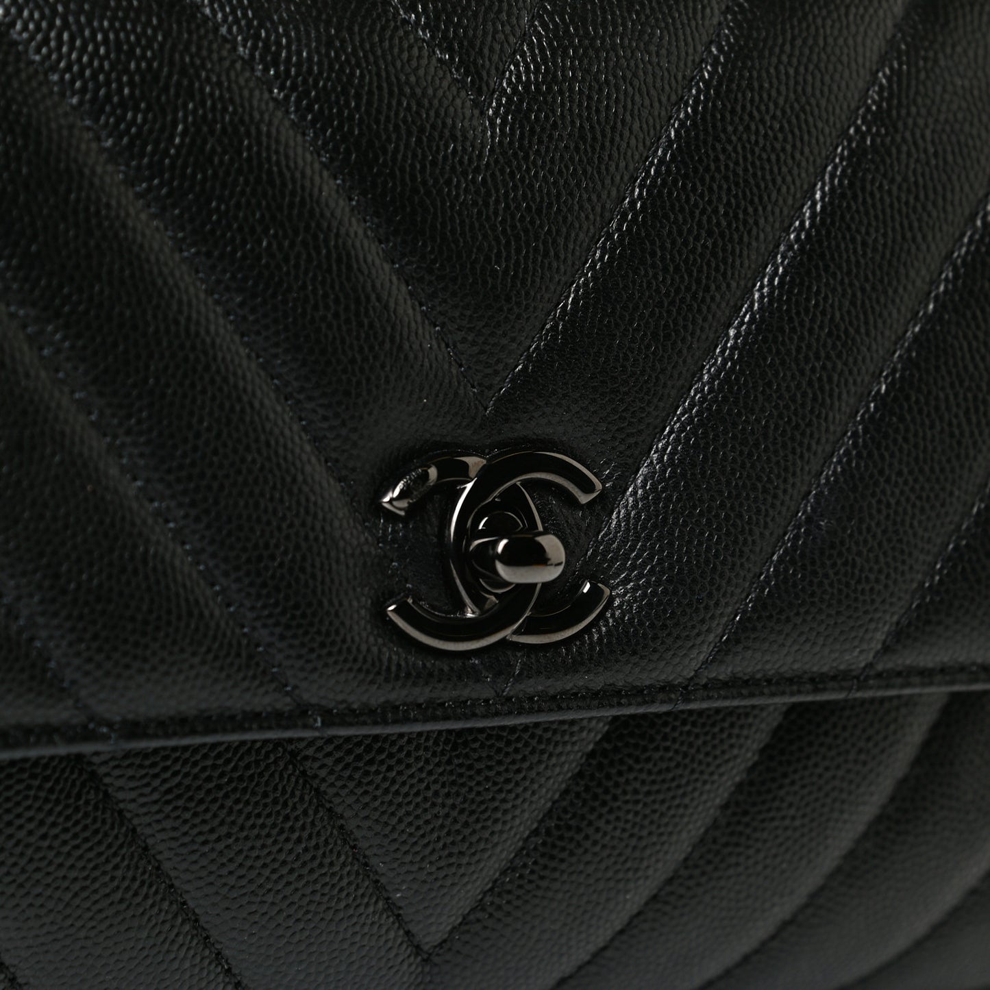 Caviar Chevron Quilted Mini Coco Handle Flap So Black