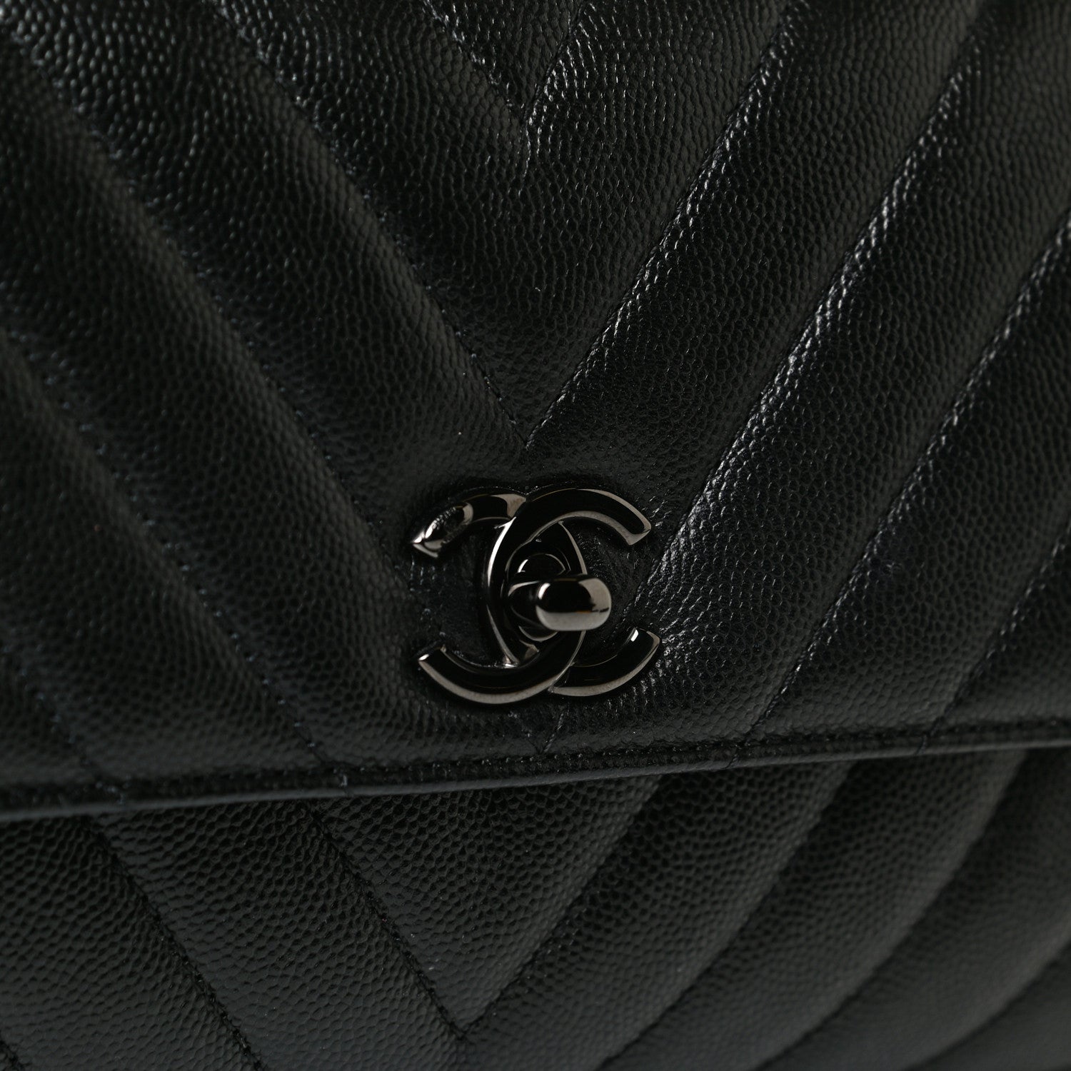 Chanel Caviar Chevron Quilted Mini Coco Handle Flap So Black 13 of 14