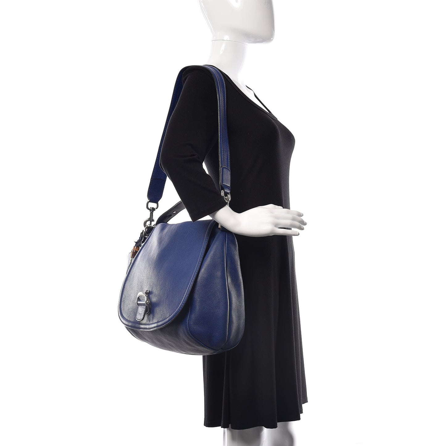 Calfskin Large Techno Horsebit Shoulder Flap Bag Blue