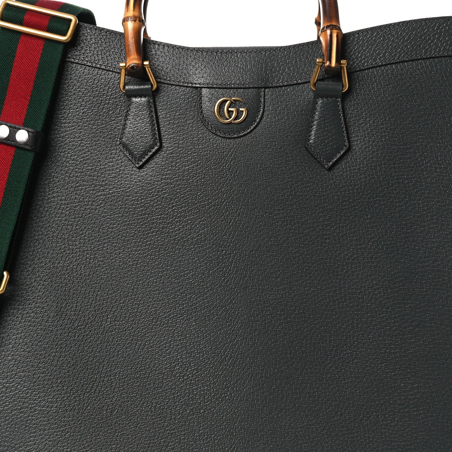 Gucci Textured Dollar Calfskin Web Studded Maxi Diana Tote Bag Graphite Grey 7 of 14