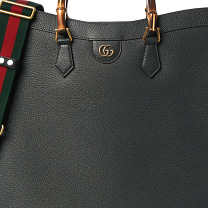 Gucci Textured Dollar Calfskin Web Studded Maxi Diana Tote Bag Graphite Grey 7 of 14