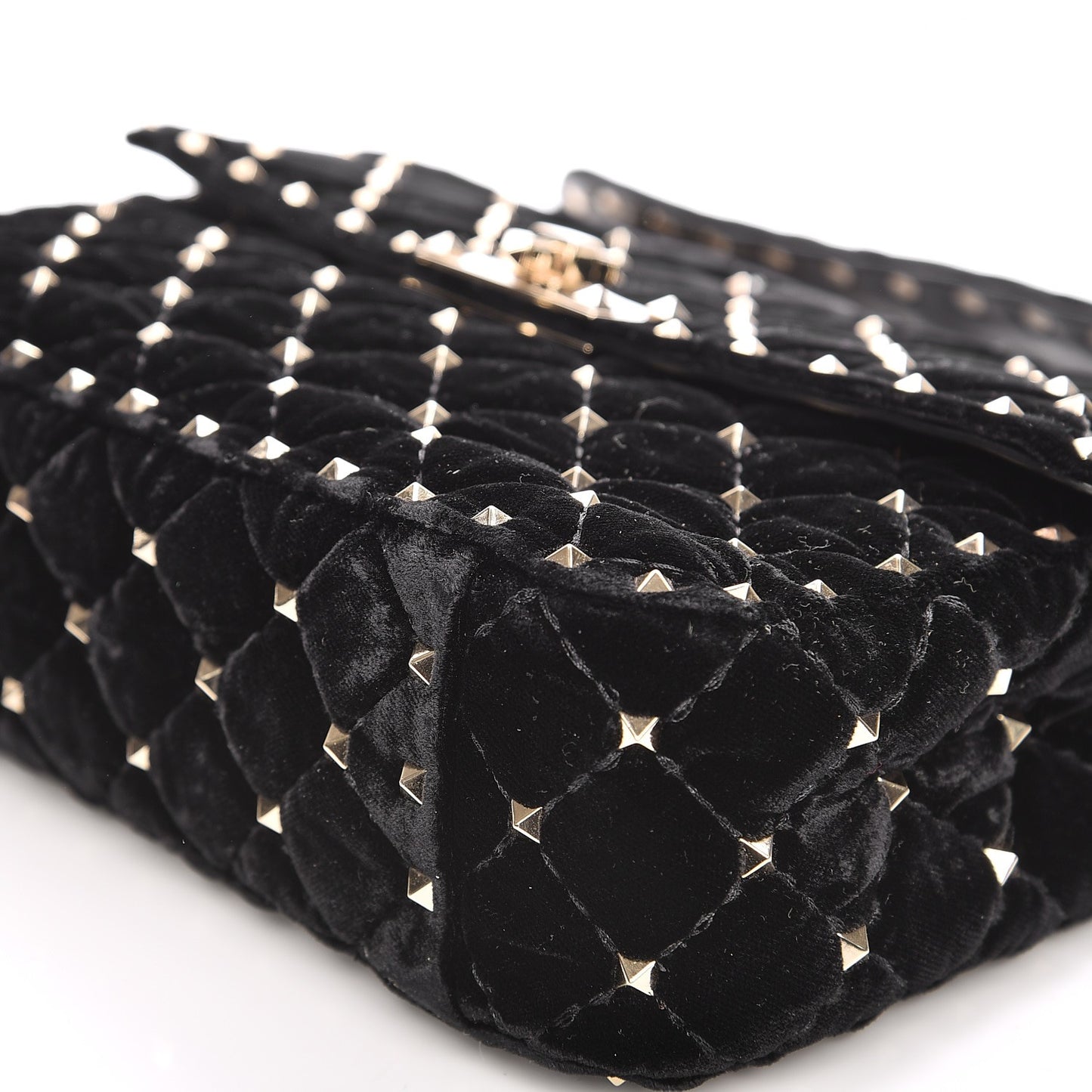 Velvet Medium Rockstud Spike Shoulder Bag Black