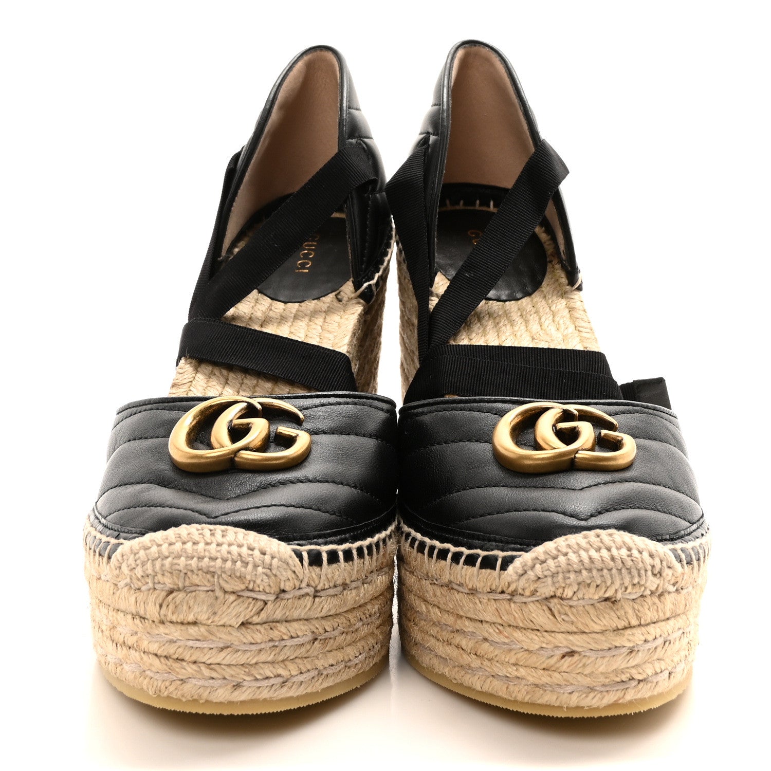 Gucci Nappa Matelasse GG Marmont Ankle Wrap Platform 35/120mm Espadrille Wedges 40.5 Black 3 of 10