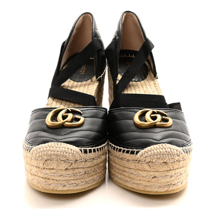 Gucci Nappa Matelasse GG Marmont Ankle Wrap Platform 35/120mm Espadrille Wedges 40.5 Black 3 of 10