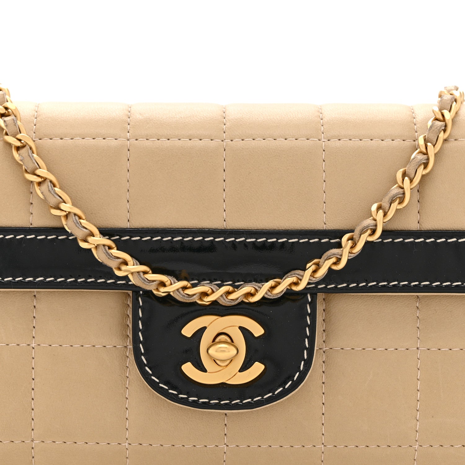 Chanel Lambskin Patent East West Chocolate Bar Flap Beige 1842411