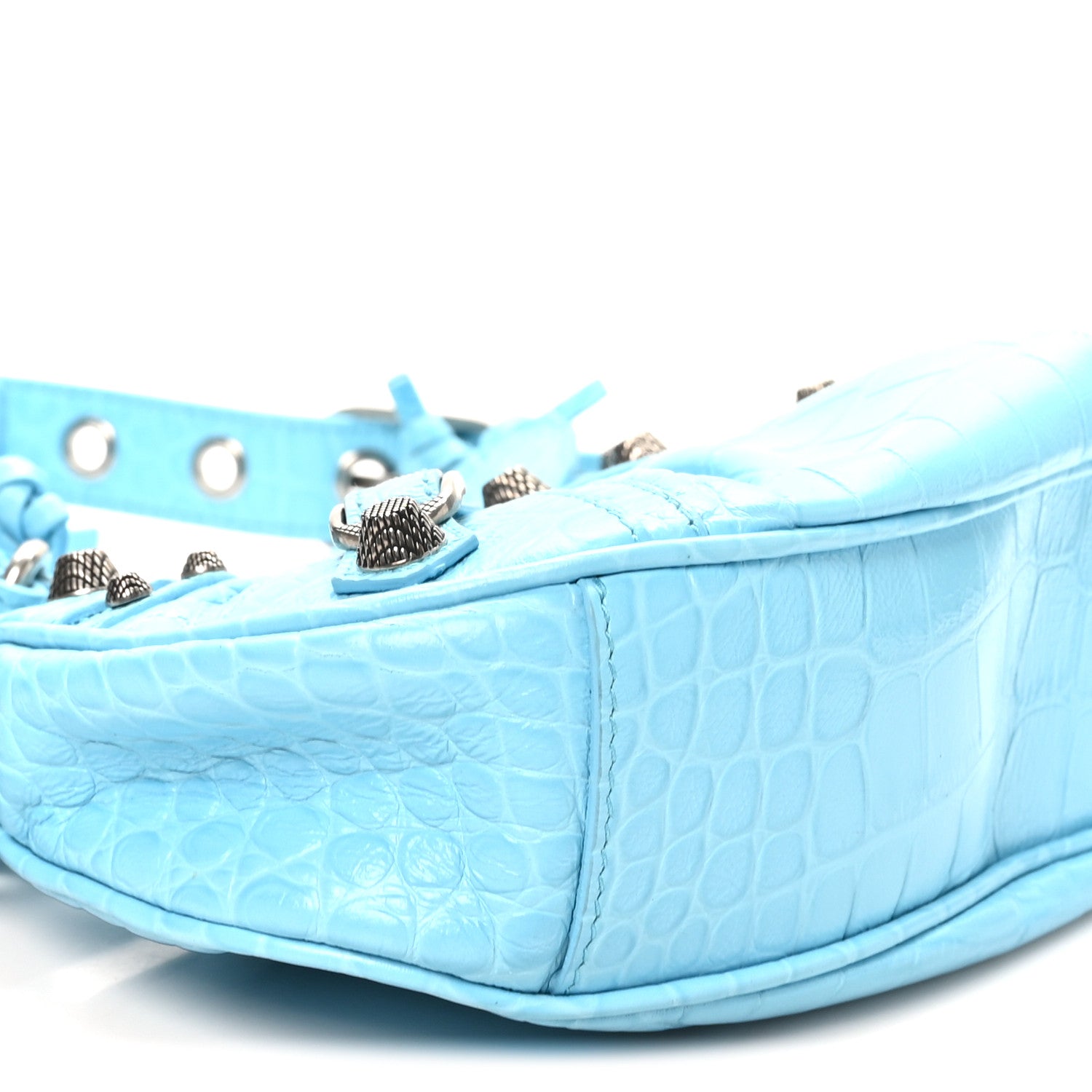 Balenciaga Extra Supple Calfskin Crocodile Embossed Le Cagole Shoulder Bag XS Sky Blue 10 of 11