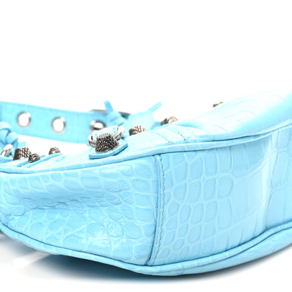 Balenciaga Extra Supple Calfskin Crocodile Embossed Le Cagole Shoulder Bag XS Sky Blue 10 of 11