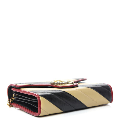 Gucci Azalea Calfskin Matelasse Diagonal Patchwork Torchon GG Marmont Chain Wallet Black Beige Romantic Cerise 4 of 8