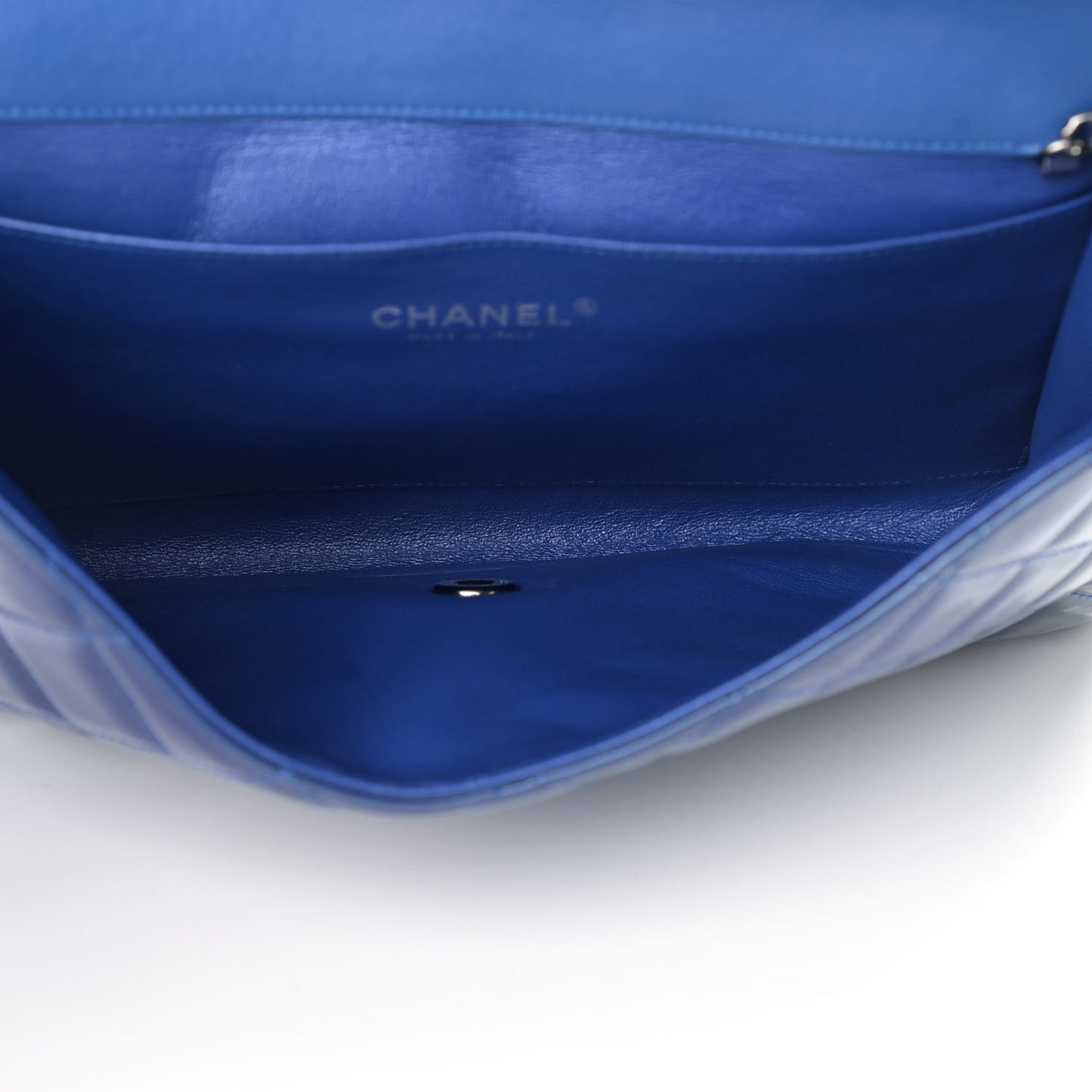 Patent Quilted Clutch with Chain Flap Blue Roi