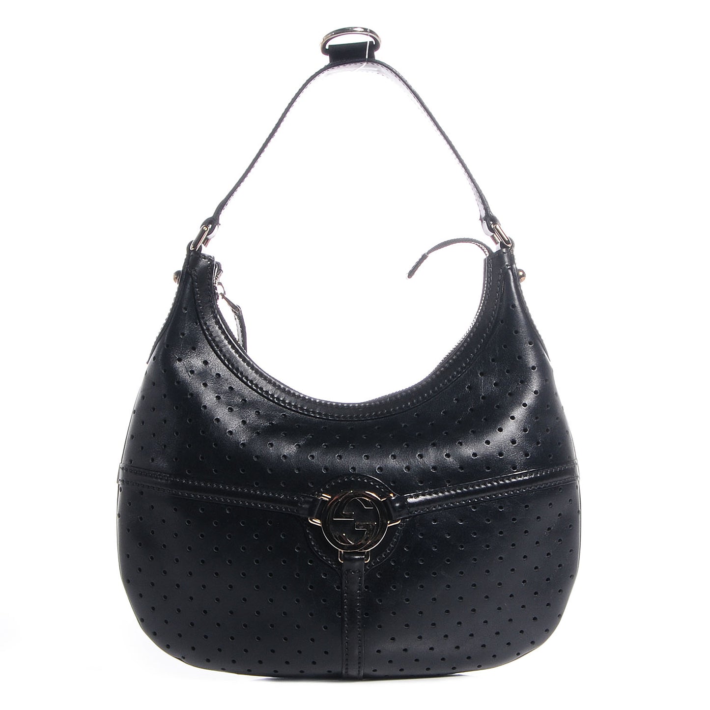 Perforated Leather Reins Hobo Black