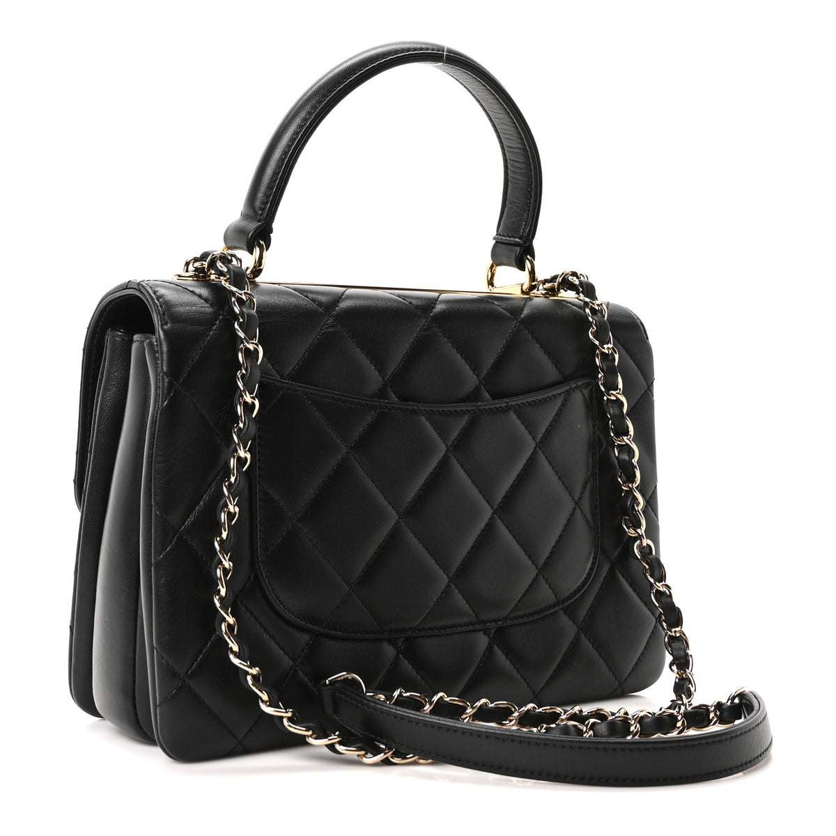 Lambskin Quilted Small Trendy CC Dual Handle Flap Bag Black