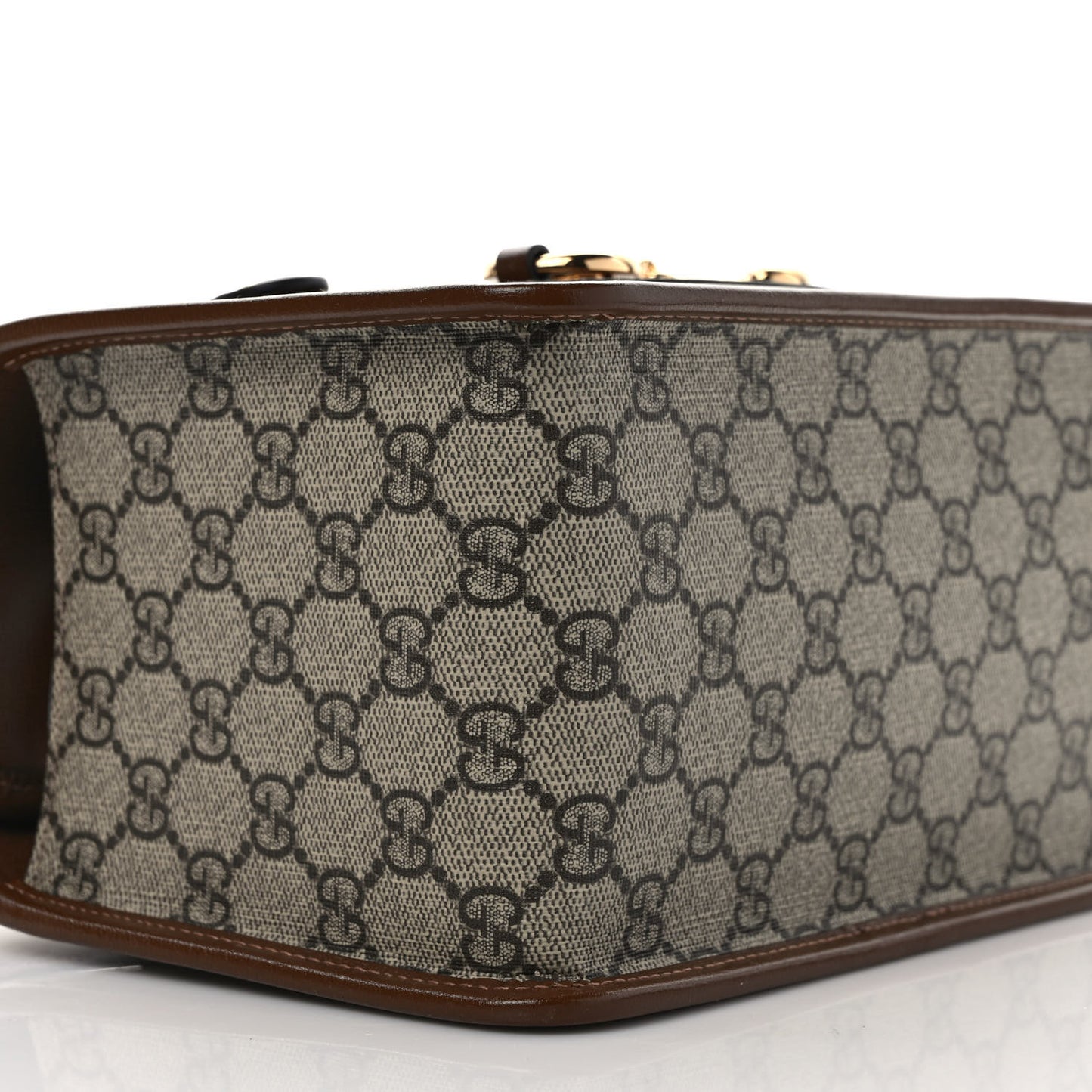 GG Supreme Monogram Azalea Calfskin Mini Horsebit 1955 Foldover Top Handle Bag Beige Ebony Brown Sugar
