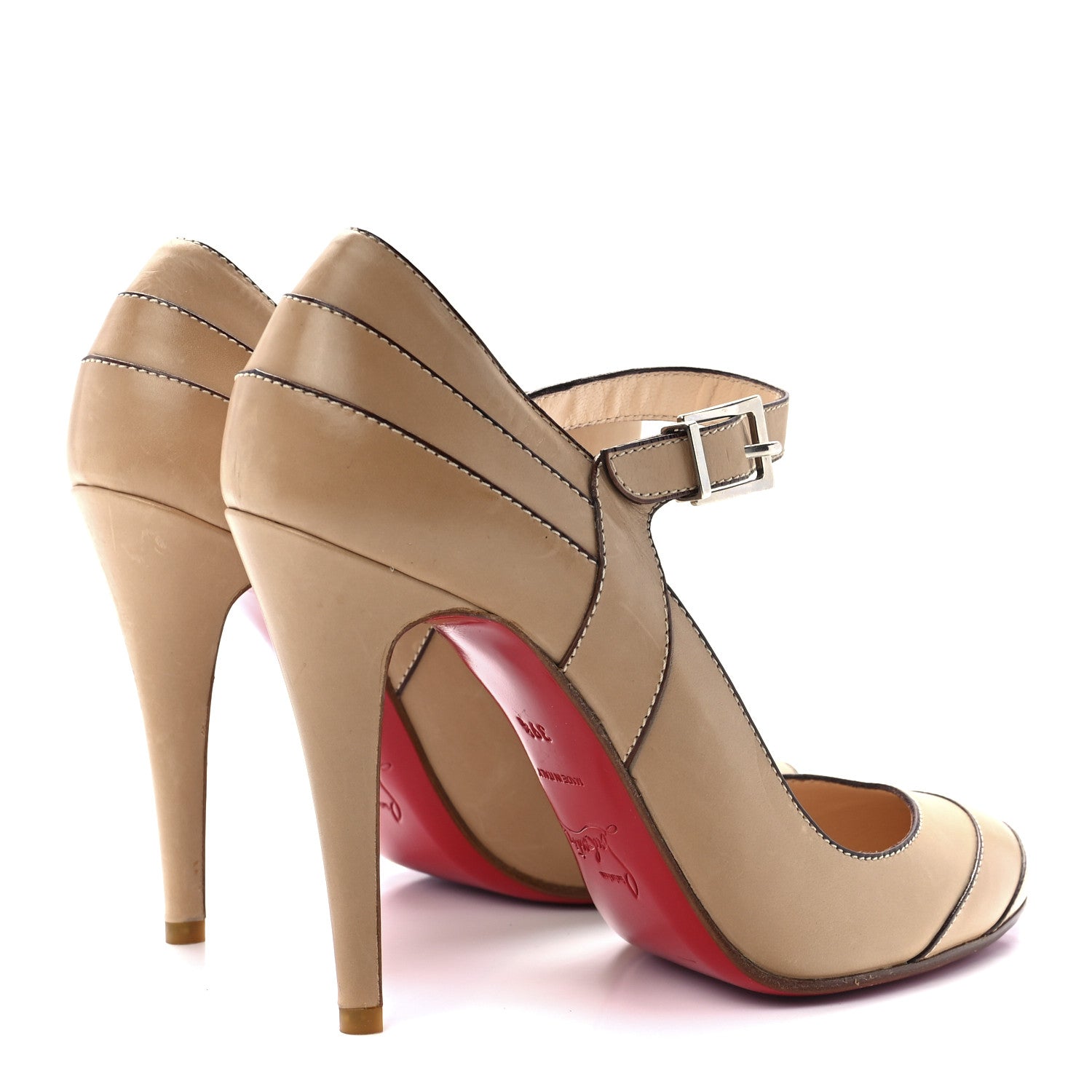 Christian Louboutin Calfskin 100 Mary Jane Pumps 39.5 Nude 4 of 8