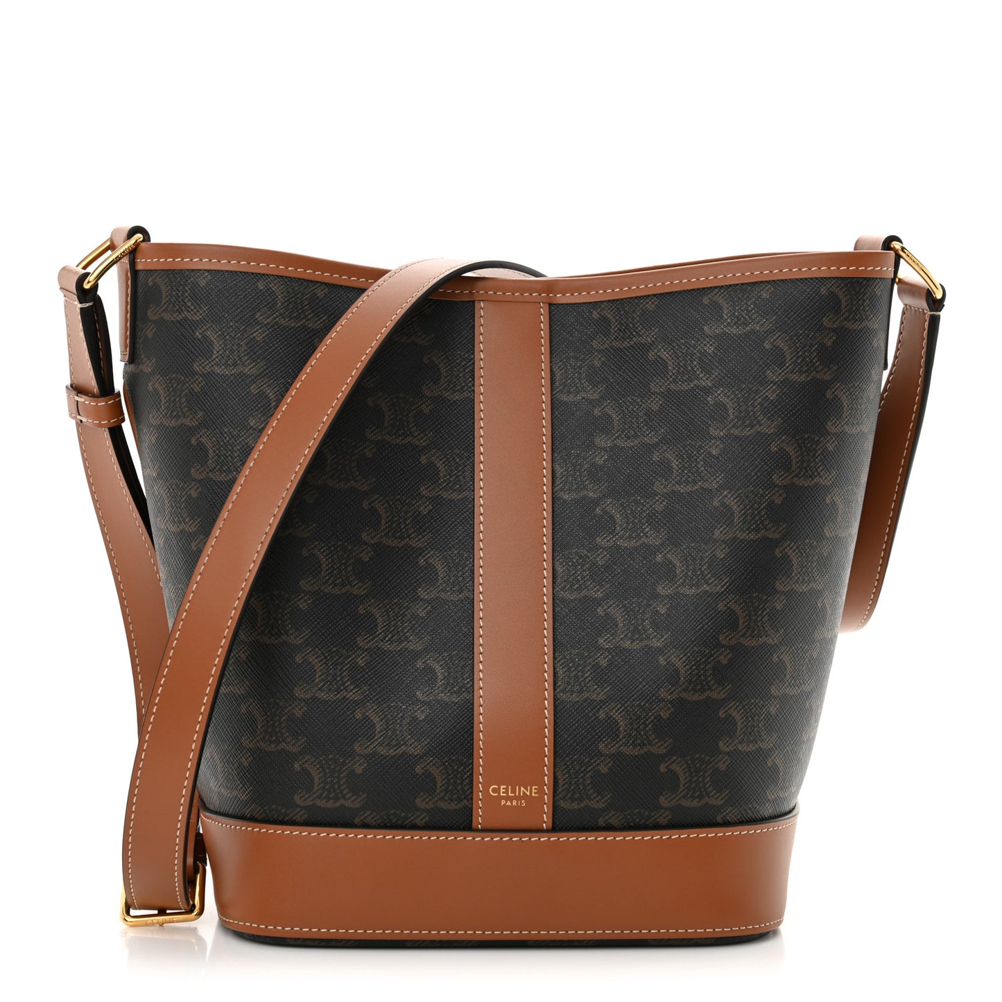 Triomphe Canvas Calfskin Small Bucket Bag Tan