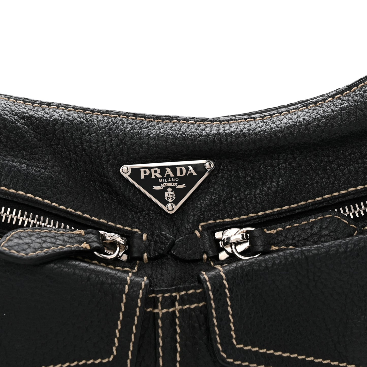 Vitello Front Pockets Shoulder Bag Black