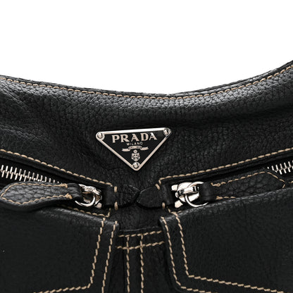 Prada Vitello Front Pockets Shoulder Bag Black 7 of 10
