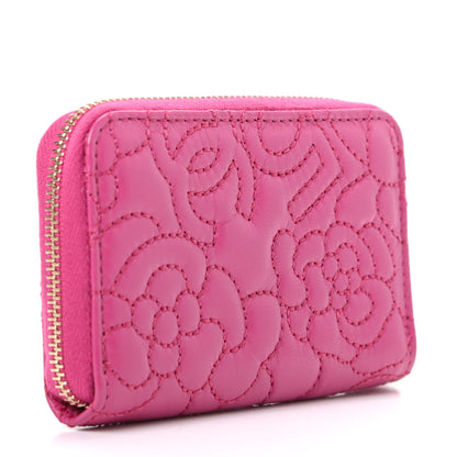 Chanel Lambskin Camellia Embossed Zip Coin Purse Fuchsia 3 of 7