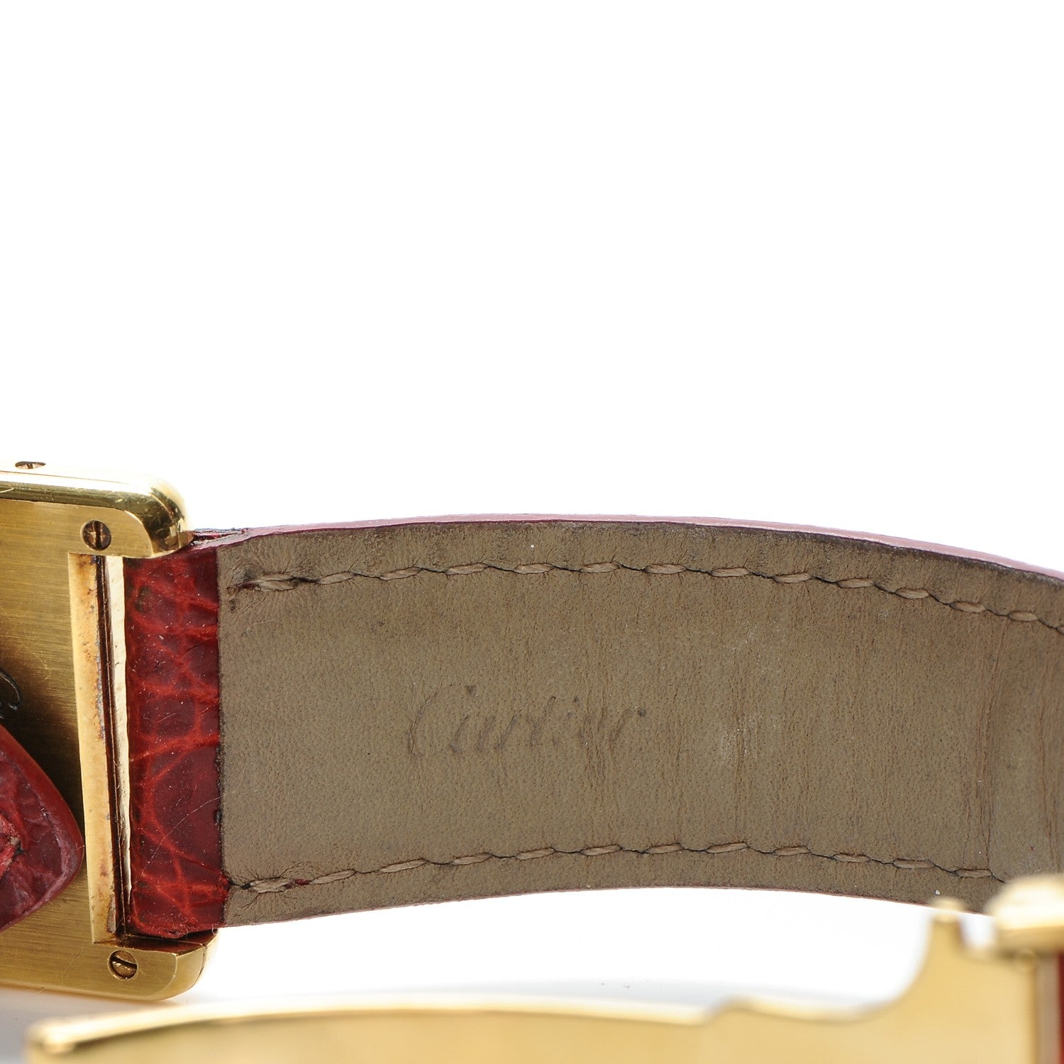 Cartier Sterling Silver Vermeil Alligator 20mm Must de Cartier Tank Quartz Watch Red 6 of 11