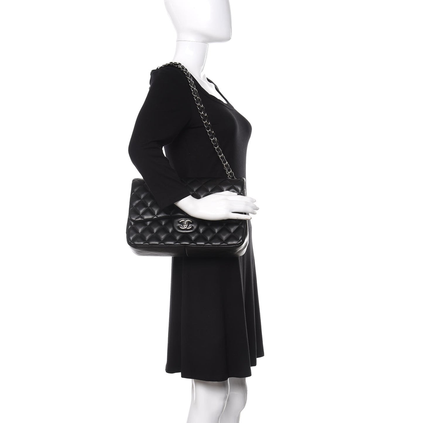 Lambskin Quilted Jumbo Double Flap Black