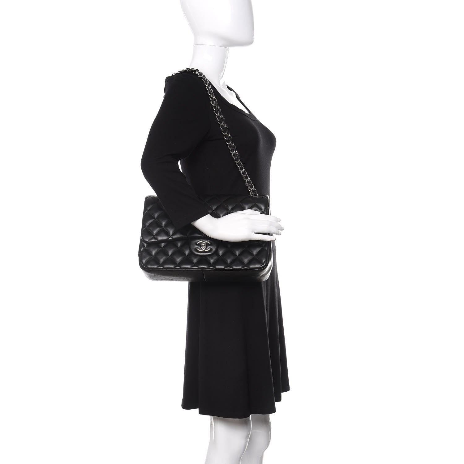 Chanel Lambskin Quilted Jumbo Double Flap Black 2 of 13