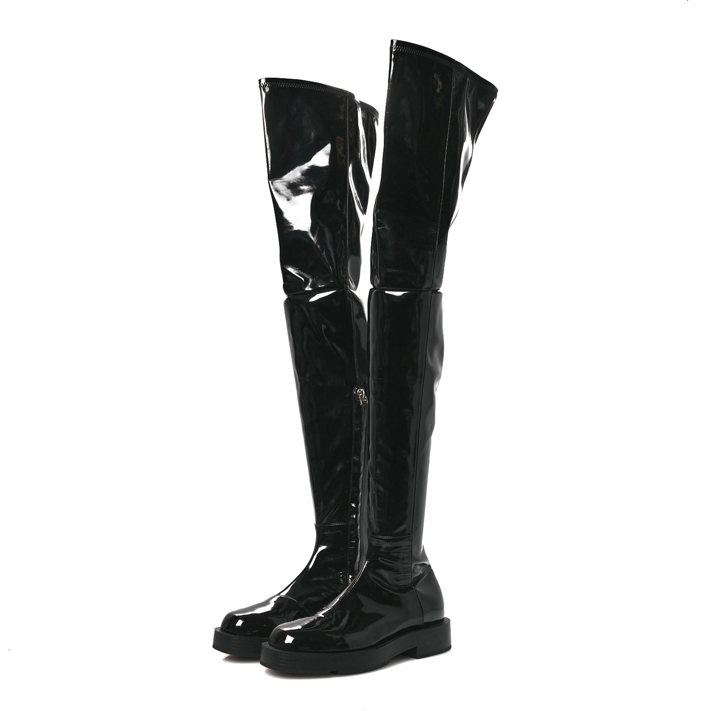 Patent Squared Over The Knee Flat Boots 36 Black