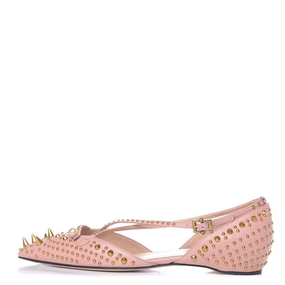 Gucci Malaga Kid Studded Pointed Toe Unia Flats 37.5 Perfect Pink 1 of 9