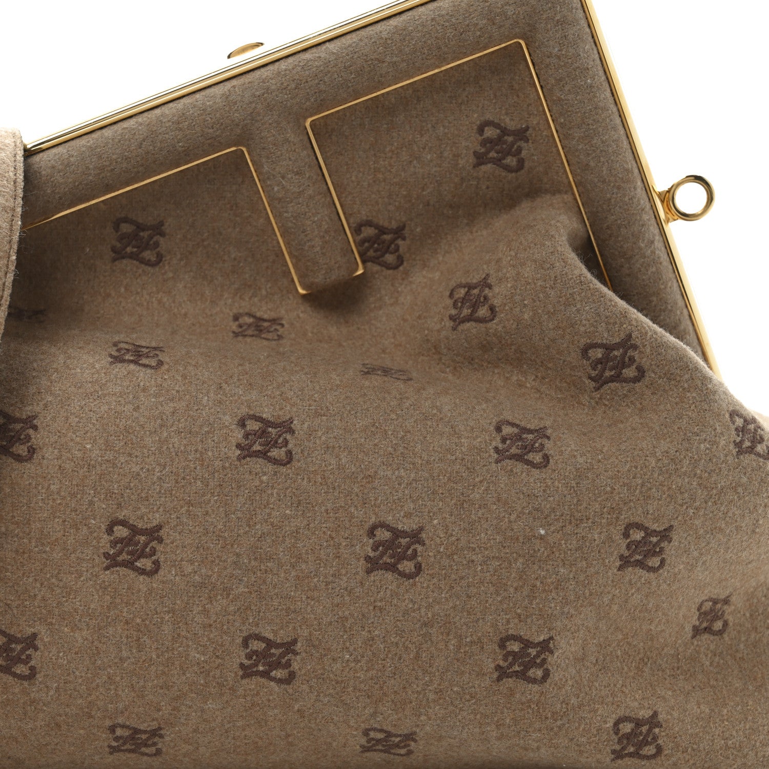 Fendi Flannel Karligraphy Embroidered Medium Fendi First Camel 8 of 10