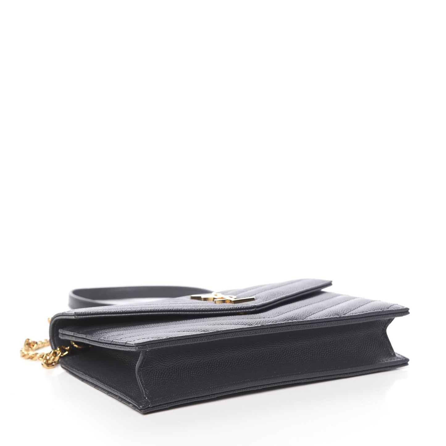 Grain De Poudre Matelasse Chevron Monogram Envelope Chain Wallet Dark Smog