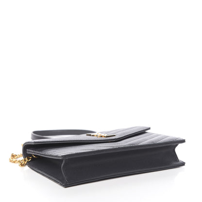 Saint Laurent Grain De Poudre Matelasse Chevron Monogram Envelope Chain Wallet Dark Smog 2 of 12