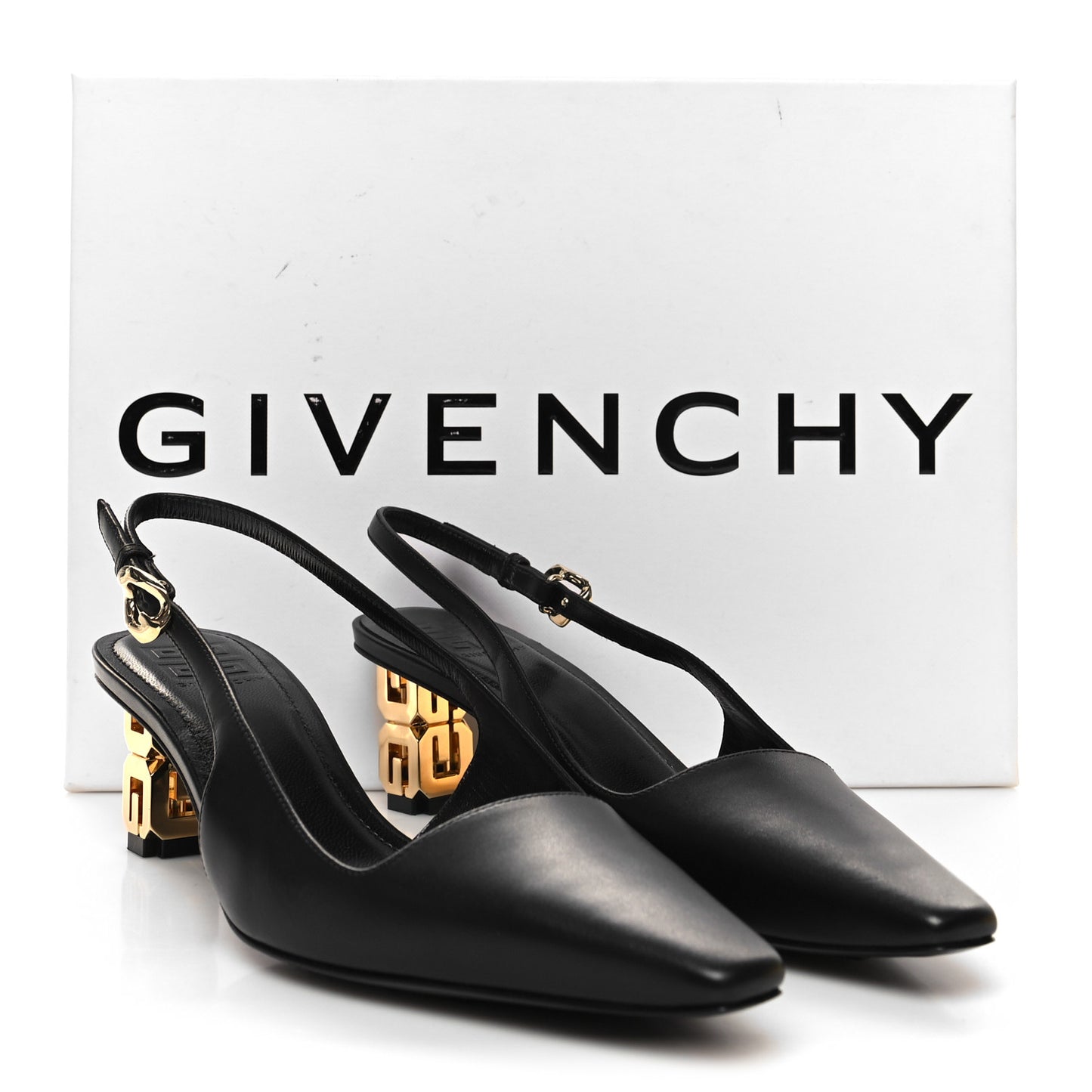 Calfskin G Cube 50mm Slingback Pumps 37 Black