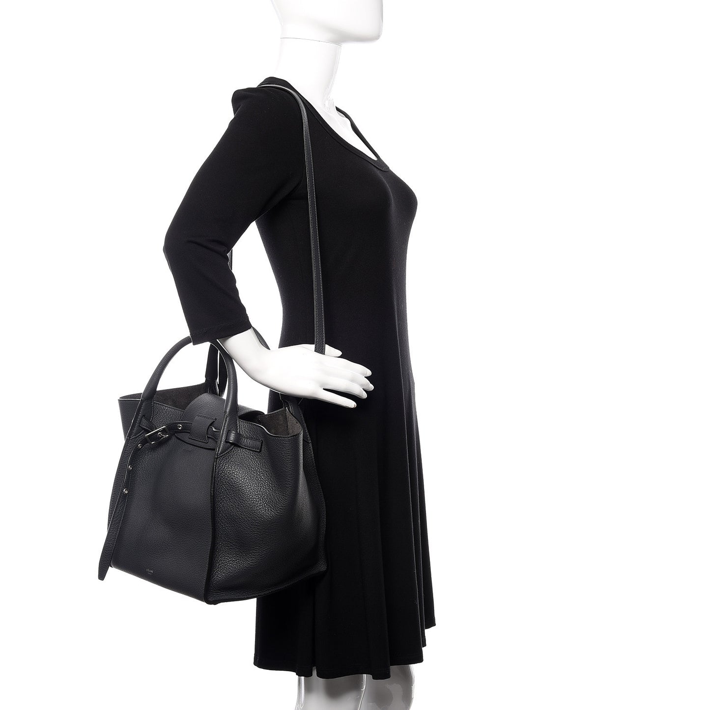 Supple Grained Calfskin Small Long Strap Big Bag Anthracite