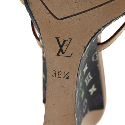 Louis Vuitton Monogram Multicolor Bow Wedge Sandals 38.5 Black 8 of 15