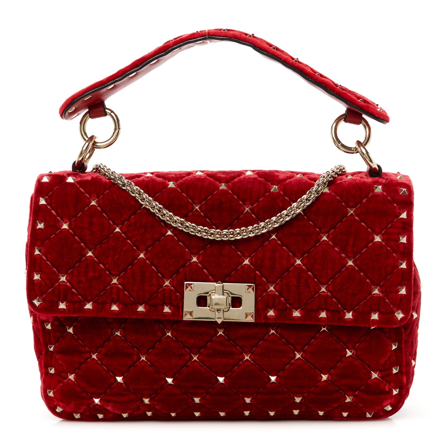 Velvet Medium Rockstud Spike Shoulder Bag Rosso Valentino