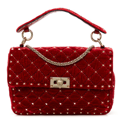 Valentino Garavani Velvet Medium Rockstud Spike Shoulder Bag Rosso Valentino 1 of 10