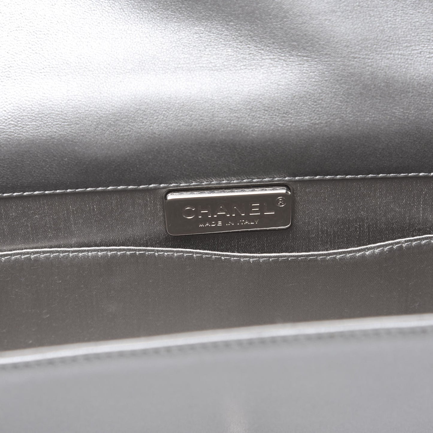 Metallic Lambskin Quilted Boy Flap Clutch Silver