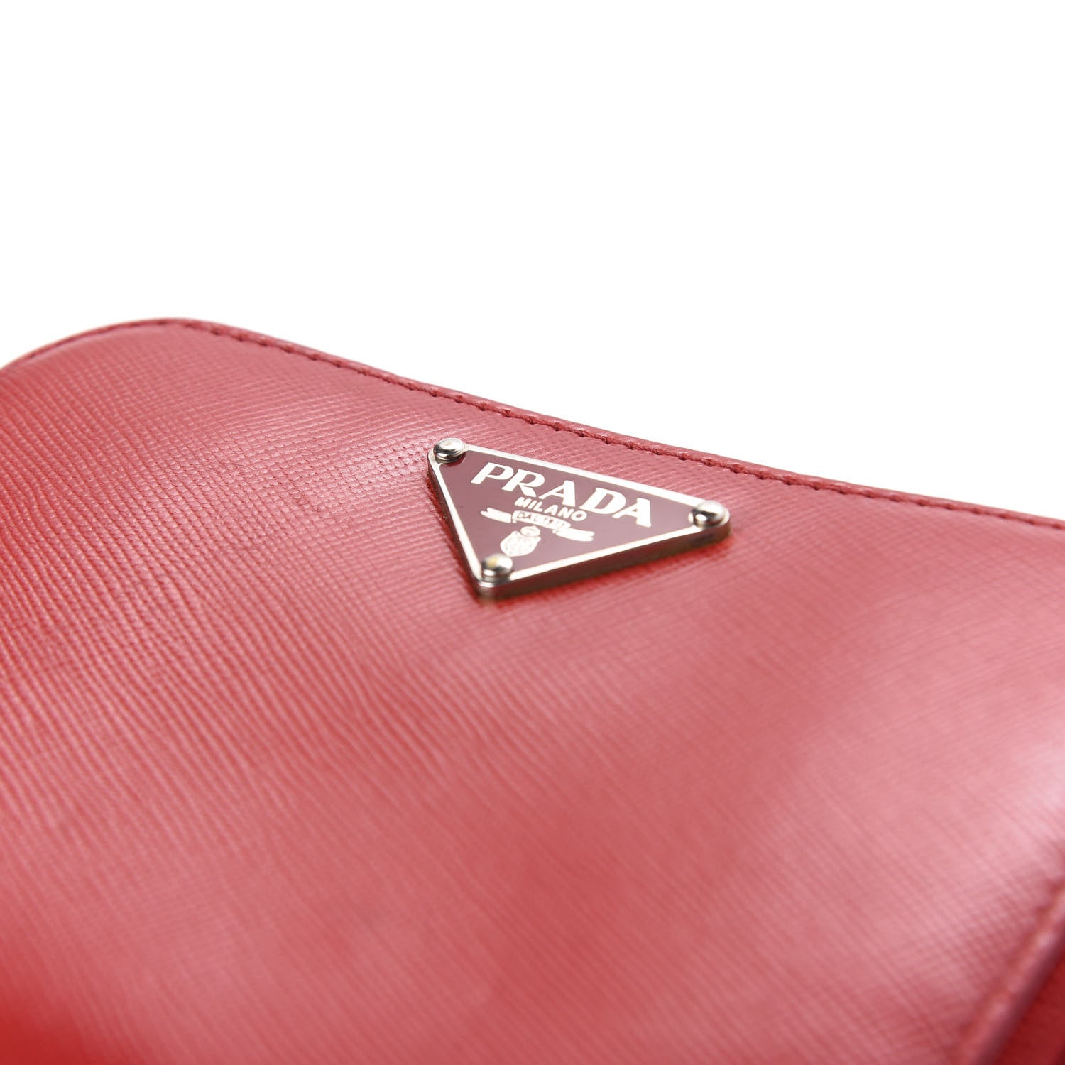 Prada Saffiano Metal Compact Zip Around Wallet Fuoco 9 of 9