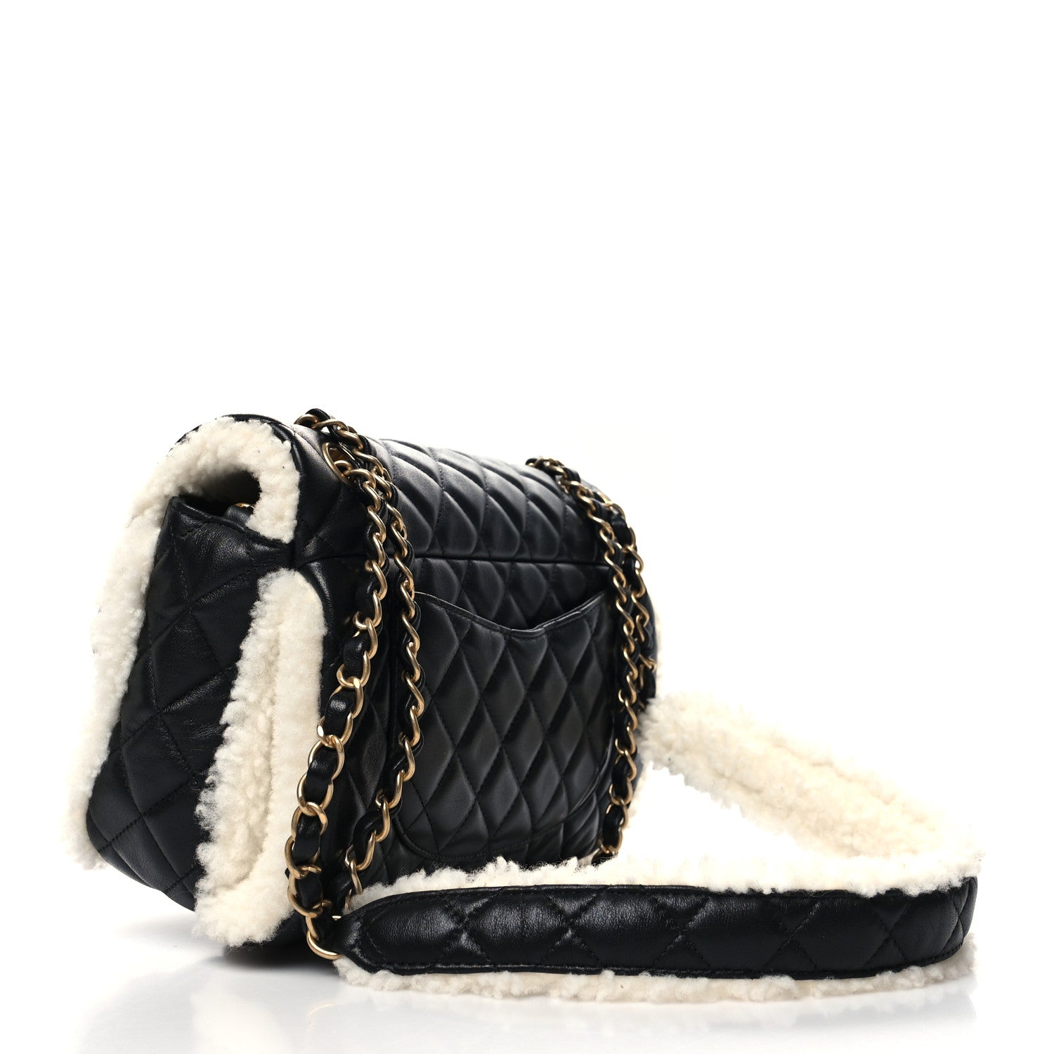 Chanel Lambskin Shearling Large CC Flap Bag Black White 3 of 10