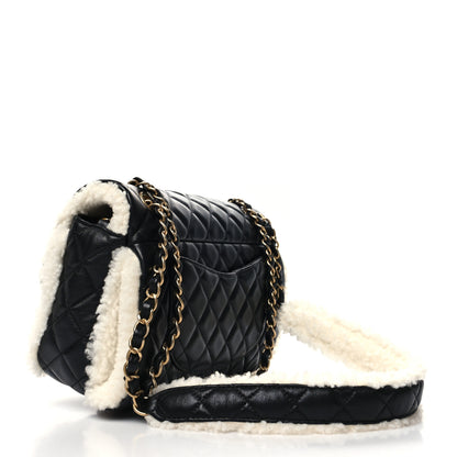 Chanel Lambskin Shearling Large CC Flap Bag Black White 3 of 10