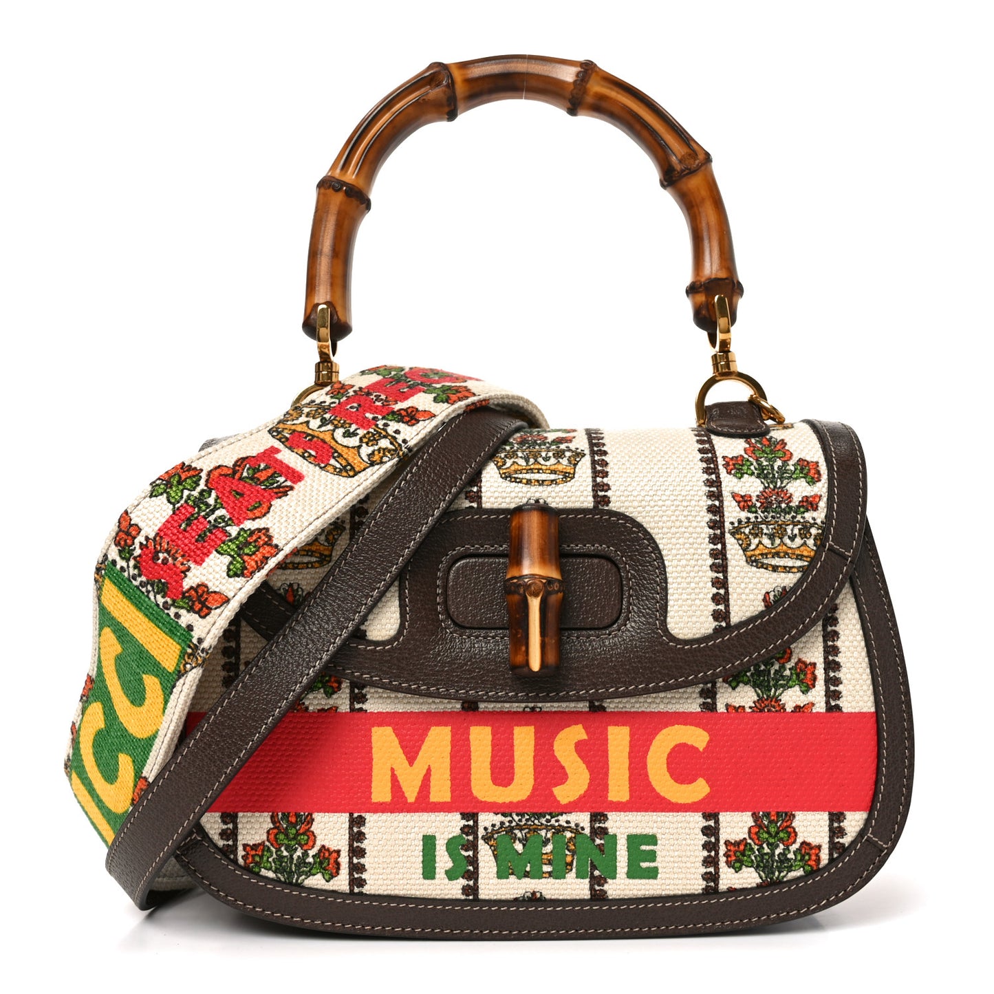 Canvas Calfskin 100 Centennial Music Medium Bamboo 1947 Top Handle Bag Multicolor