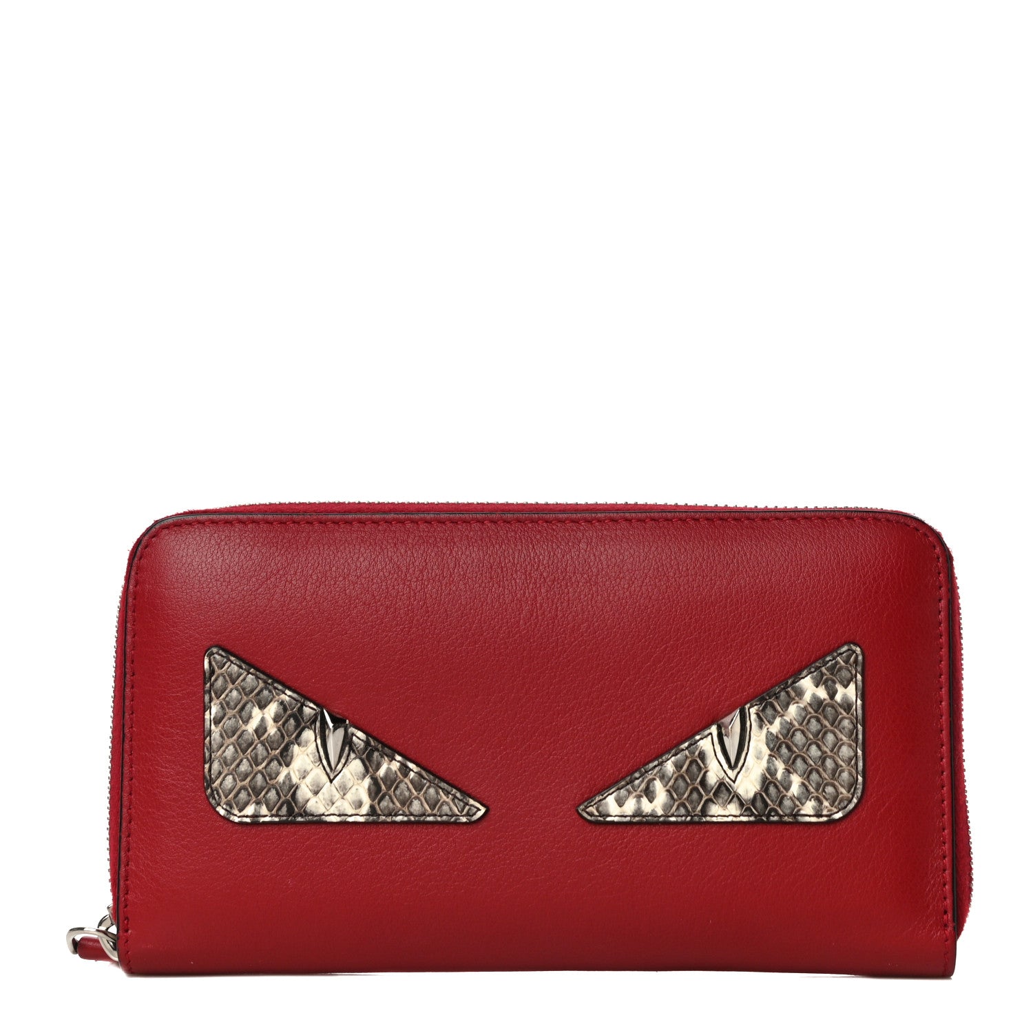 Fendi Vitello Dolce Elaphe Monster Eyes Zip Around Wallet Ribes Naturale 1 of 12