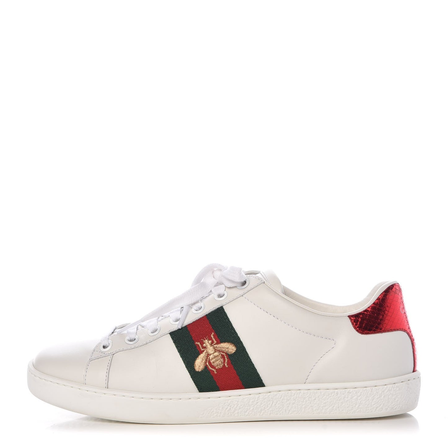 Calfskin Ayers Bee Embroidered Womens Ace Sneakers 37.5 White Green