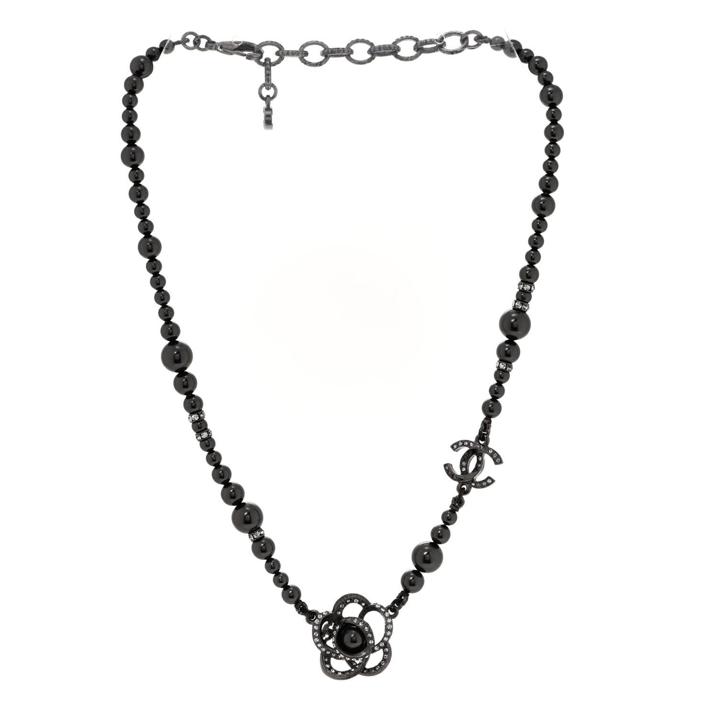 Ruthenium Beaded Crystal Camellia CC Necklace