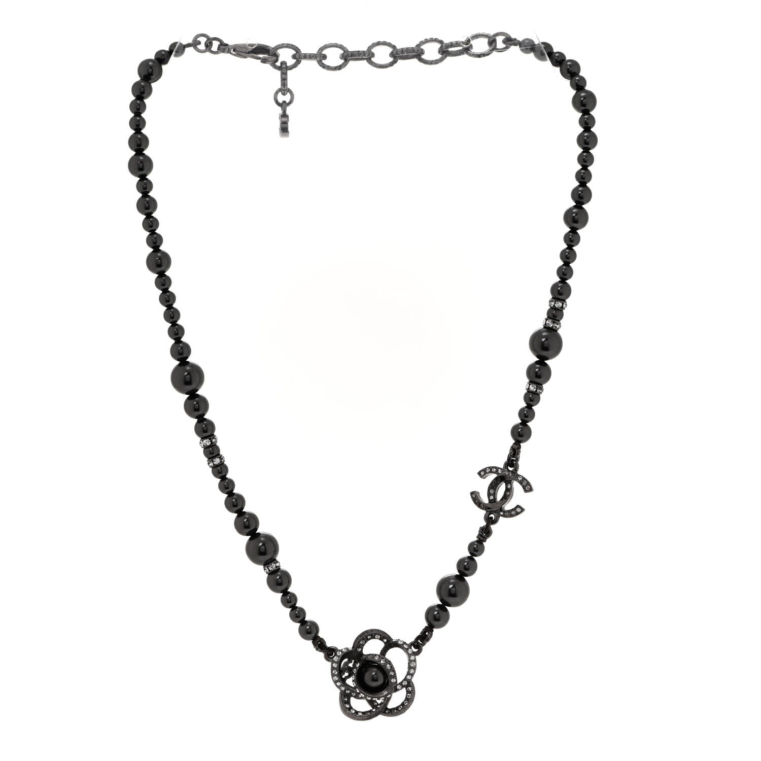 Chanel Ruthenium Beaded Crystal Camellia CC Necklace 3 of 7