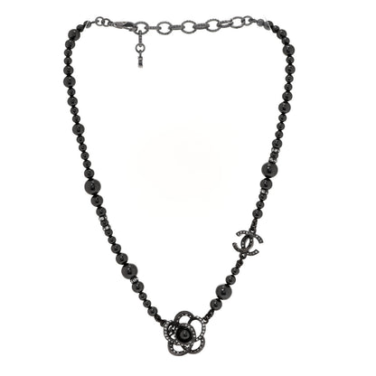 Chanel Ruthenium Beaded Crystal Camellia CC Necklace 3 of 7