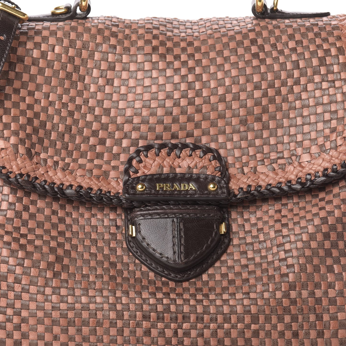 Goatskin Woven Top Handle Satchel Petalo Caffe