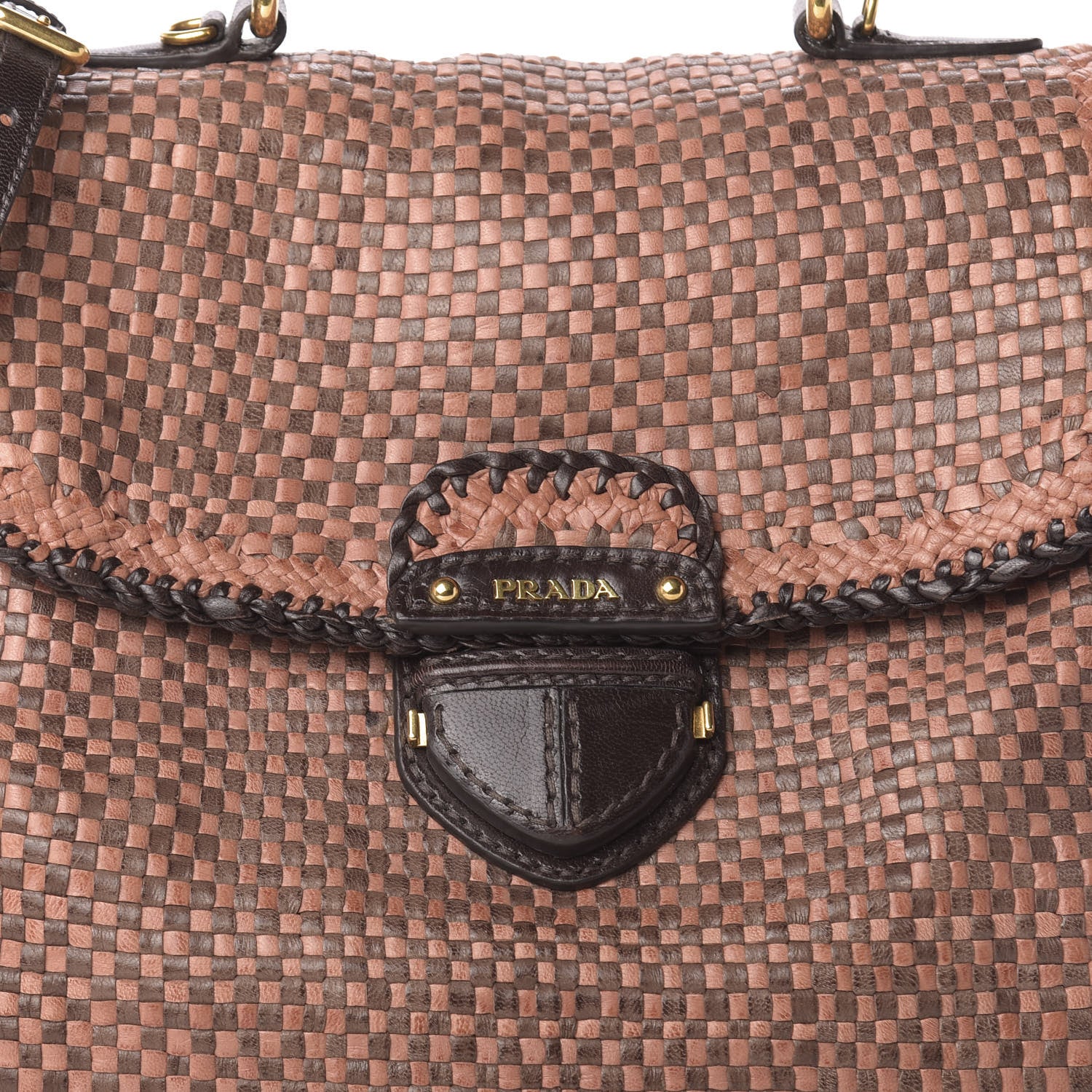 Prada Goatskin Woven Top Handle Satchel Petalo Caffe 10 of 10